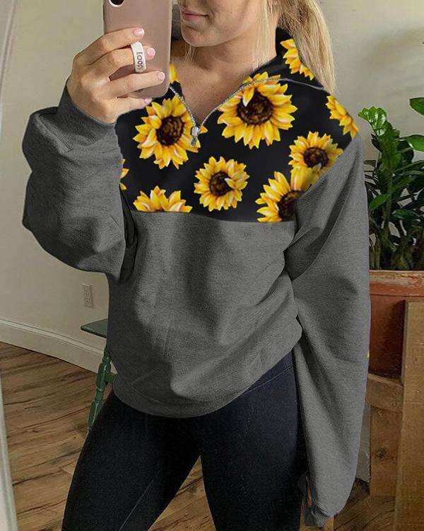 Sunflower Printed Zip Sweatshirt