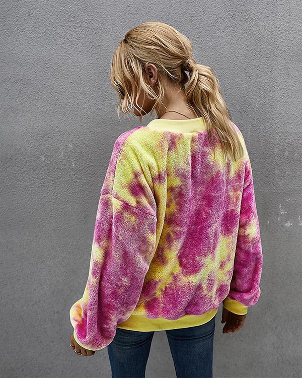 Women's Zipper Winter Teddy Coat Regular Tie Dye Daily Basic Outerwear