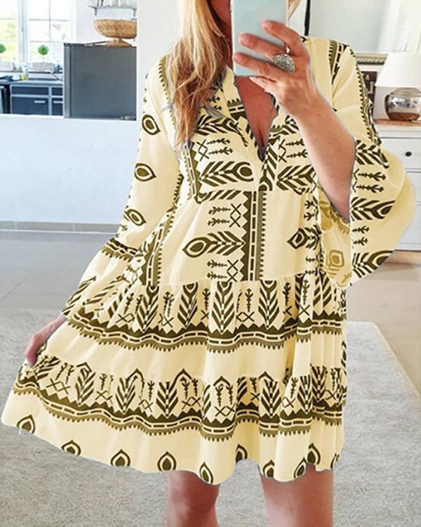 Bohemian Print Flare Sleeves Casual/Vacation Dresses