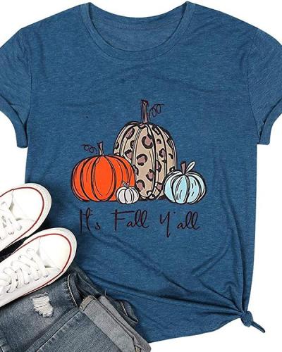 Women Pumpkin Print Crew Neck Short Sleeve Halloween T-Shirts