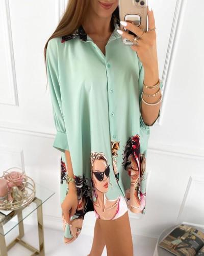 Figure Print Button Design Half Sleeve Shirt