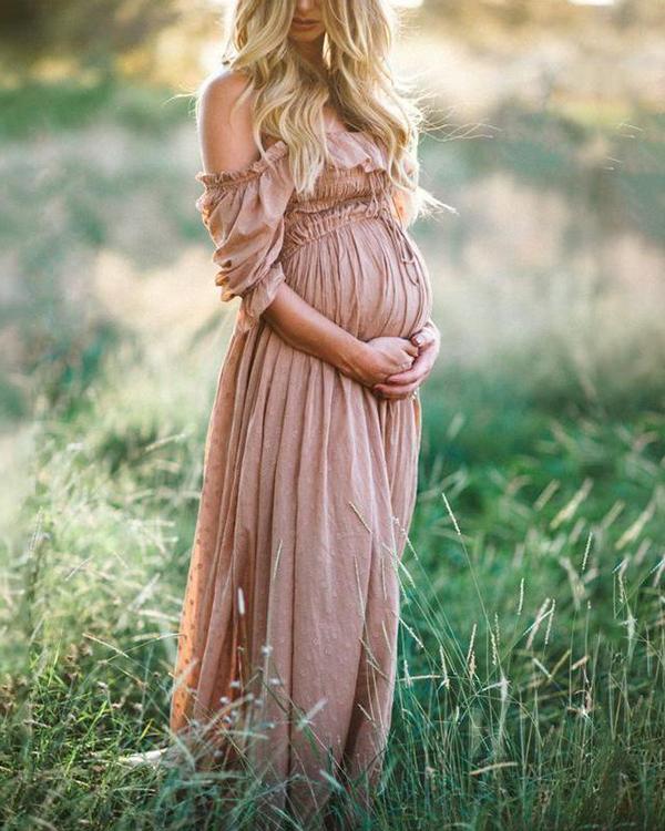 Maternity Strapless Shoulder Photoshoot Dress