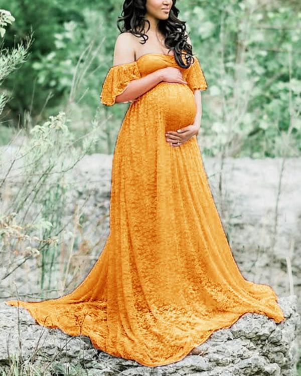 Maternity Off Shoulder Lace Maxi Dress