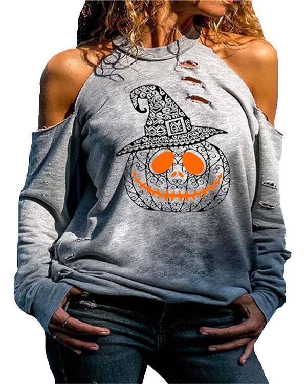 Multi Pattern Printed Long Sleeve Hollow out Shirts & Tops for Halloween