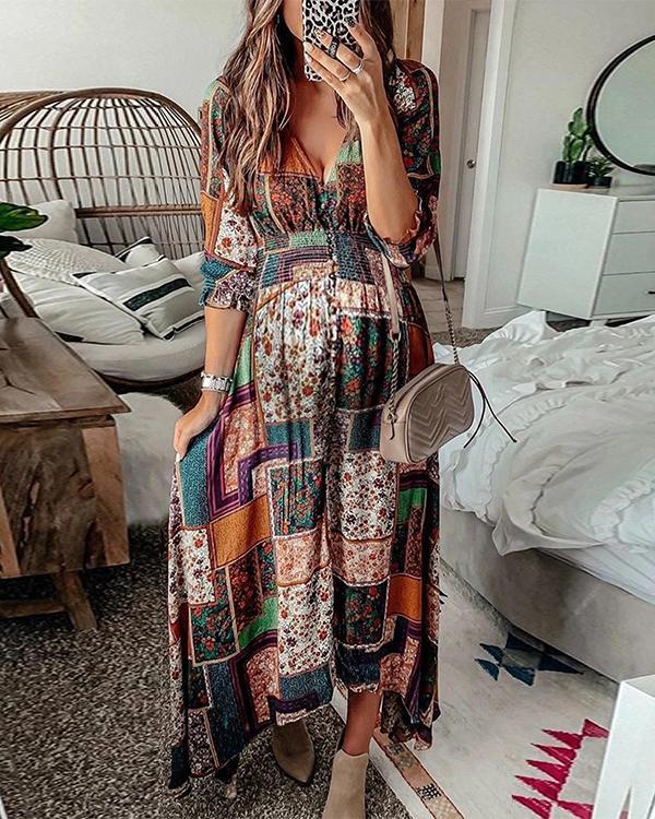 Maternity Fashion Casual V-neck Half Sleeve Maxi dress