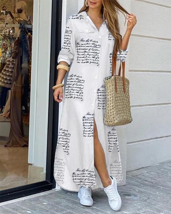 Fashion Letter Printed Casual Blouse Dress