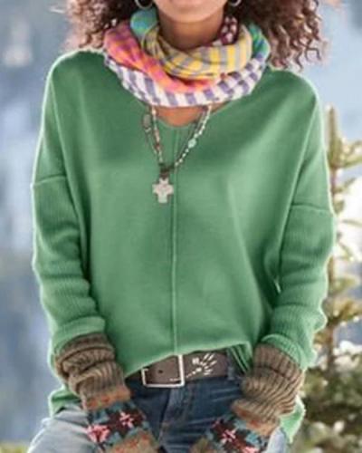 Womens Fall Clothing Green Knitted Simple Sweaters