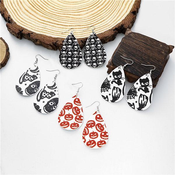 Halloween Graphic Print Fashion PU Leather Earrings