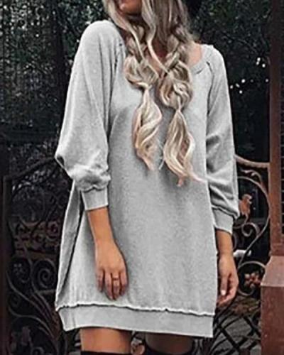 Cowl Neck Shift Women Daily Long Sleeve Casual Solid Fall Dress