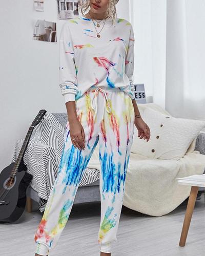 Fashion Casual Printing Two-piece Long Sleeve Trouser Suit