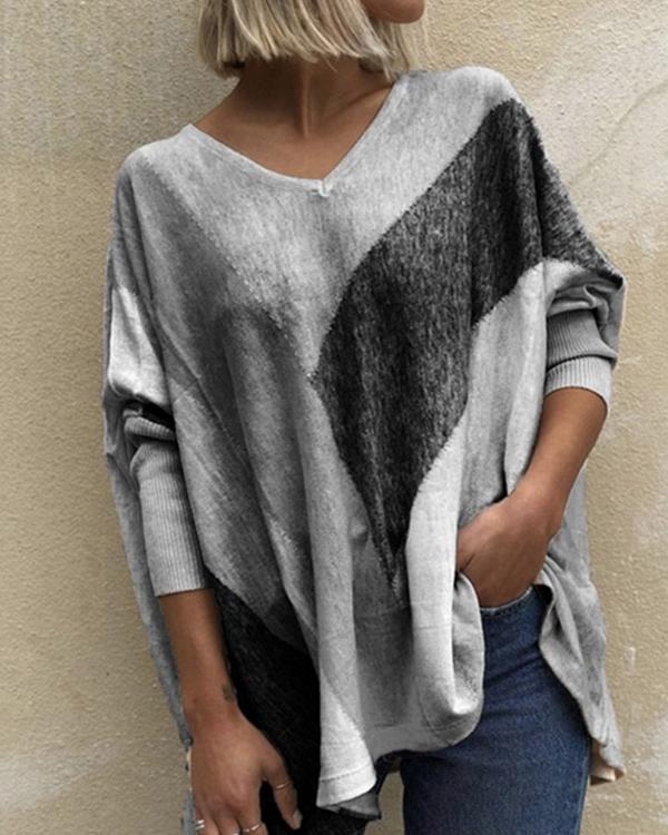 Casual V-Neckline Long Sleeve Blouses Knit Top