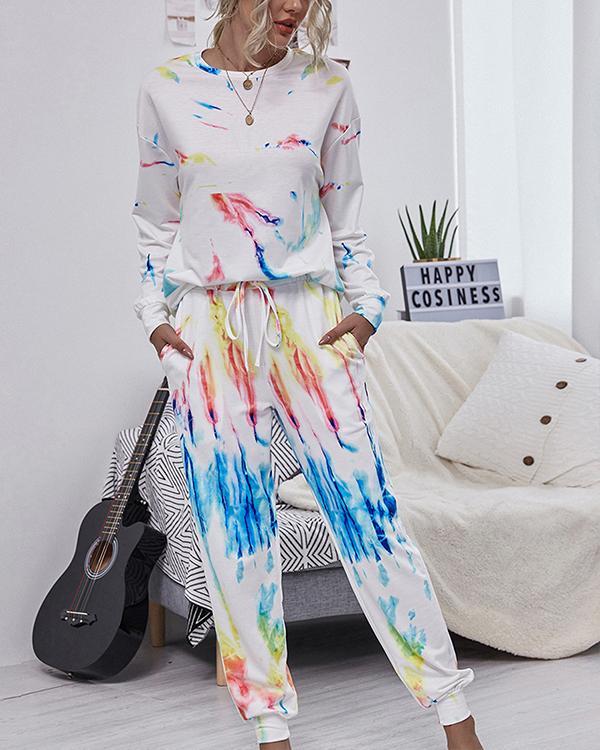 Fashion Casual Printing Two-piece Long Sleeve Trouser Suit