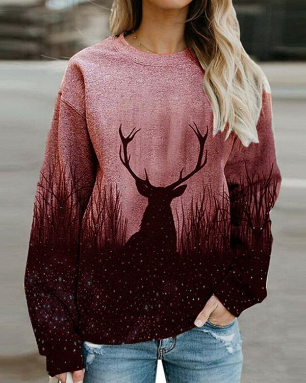 Women Print Long Sleeves Casual Shirts Daily Sweatshirts