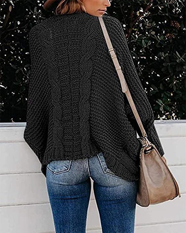 Fashion Solid Cable Knit Casual Bat Sleeve Cardigan