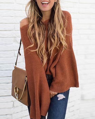 Solid Flare Sleeve Pullover Sweaters