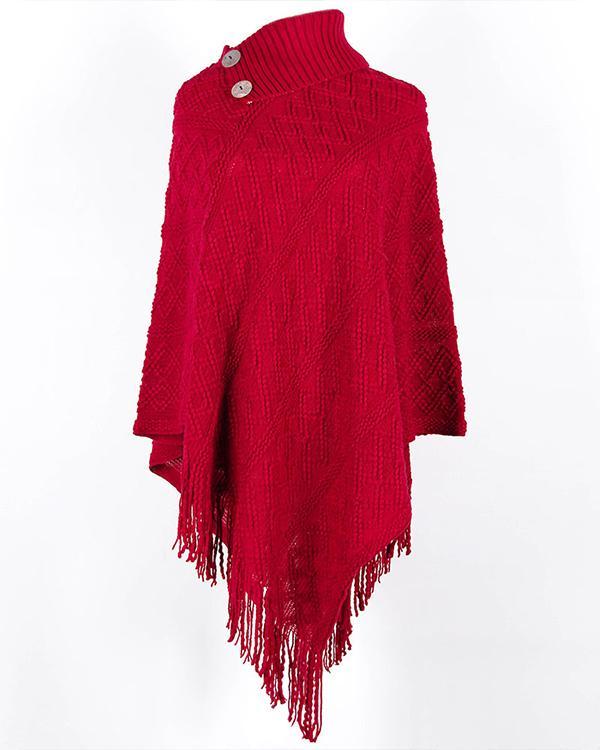 Autumn/Winter Knitted Cloak Sweater Women Loose Warm Tassel Shawl Cloak