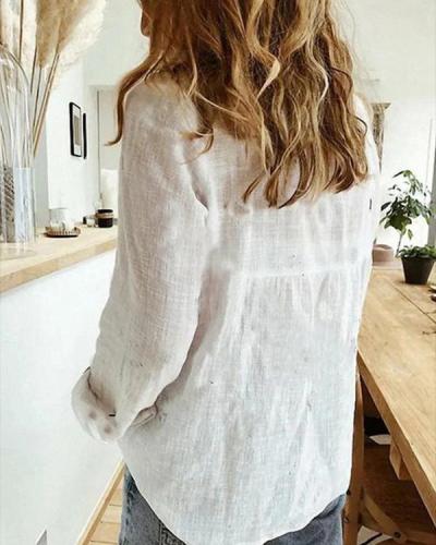 Turn Down Collar Print Long Sleeve Blouse