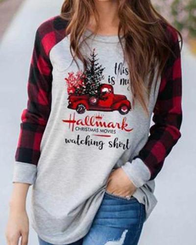 Casual Plus Size Christmas Cotton Blend Plaid Shirt & Top