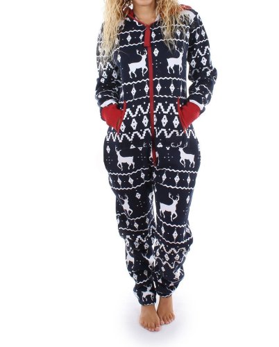 Casual Christmas Hoodie Jumpsuit Sleepwear