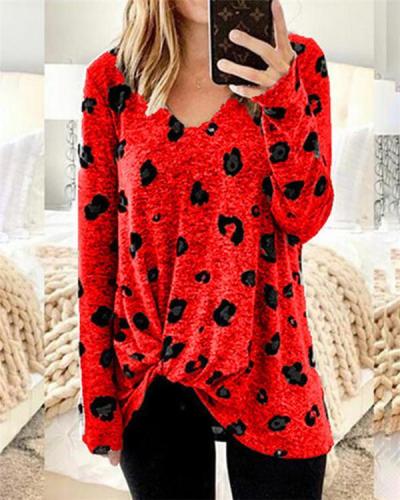 Twist Stylish V Neck Plus Size Printed Women Tops