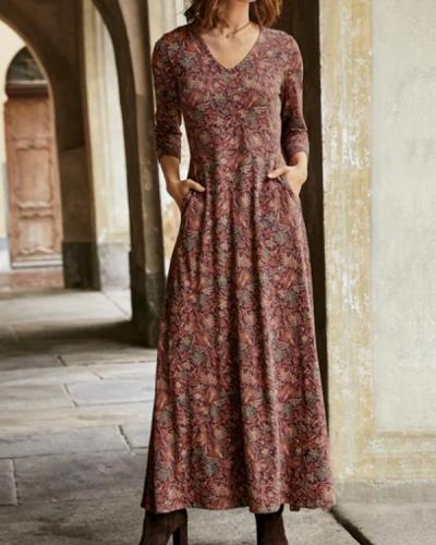 Long Sleeve Casual Floral Cotton Dresses