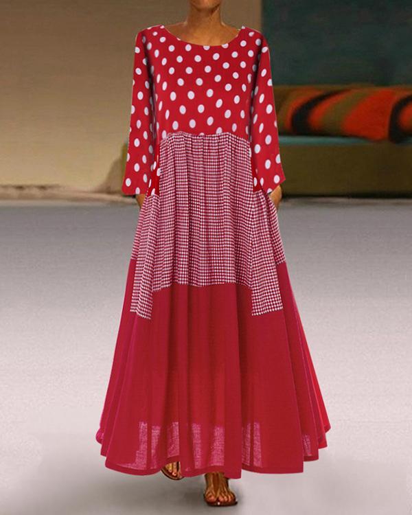 Casual Plus Size Polka Dot Round Neckline Maxi A-line Dress