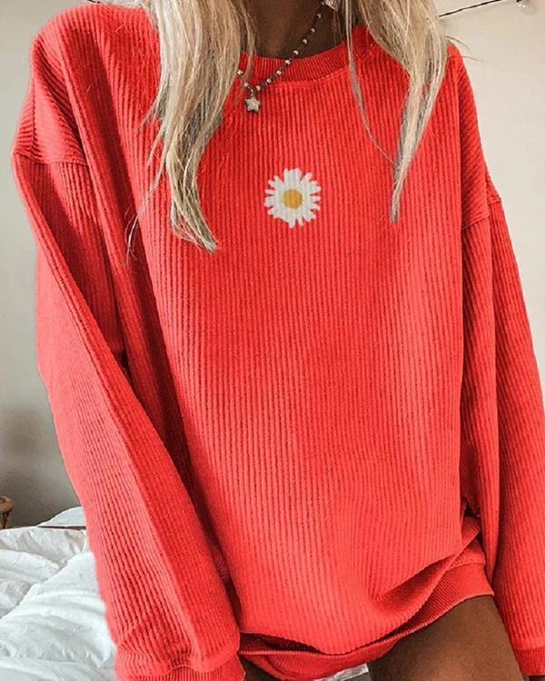 Casual Floral Printed Long-Sleeved Sweatershirt