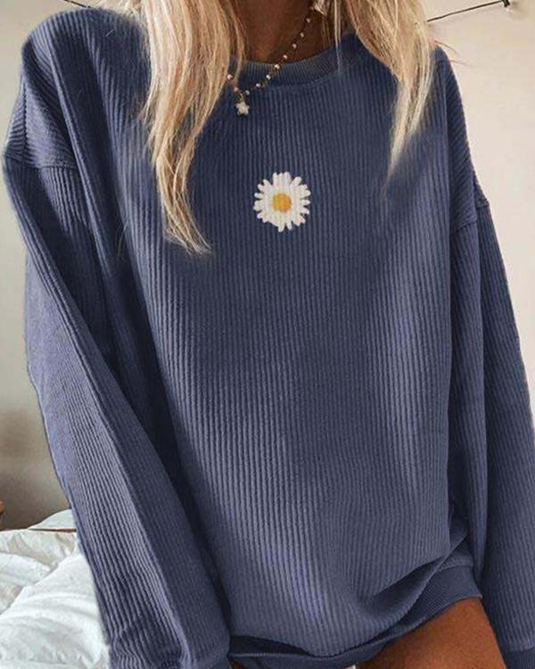 Casual Floral Printed Long-Sleeved Sweatershirt