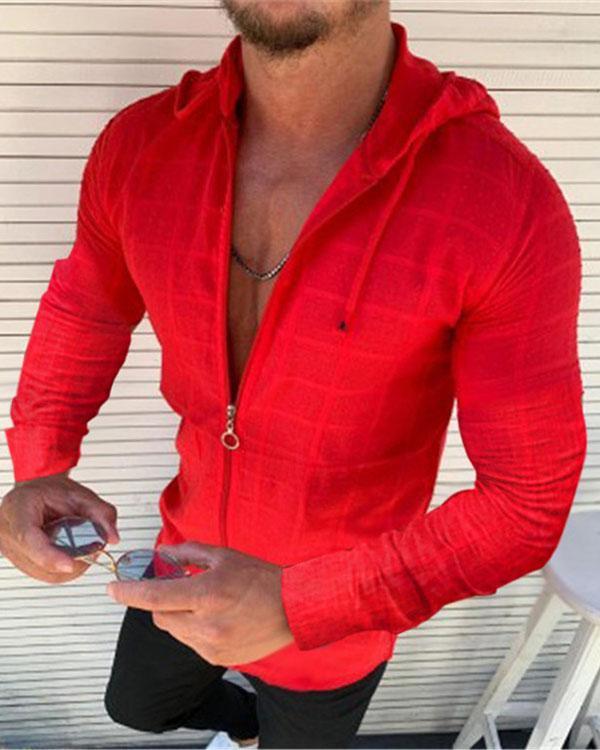 Men's Sliod Color Casual Hooded T Shirt