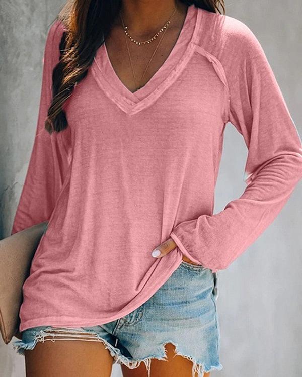 US$ 25.98 - Plus Size Solid V-Neck Long Sleeves Casual T-shirts - www ...