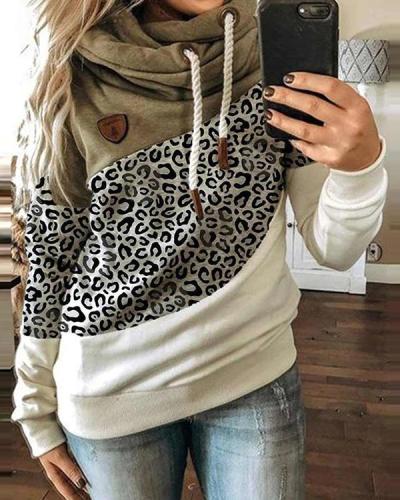 Casual Cotton-Blend Hoodie Color-Block Sweatshirt