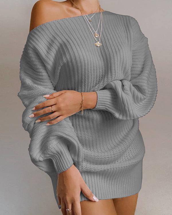 Solid One Shoulder Casual Long Sweater Dress