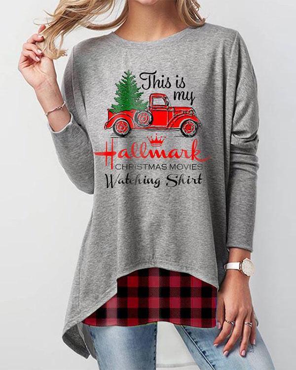 Ladies Red Plaid Merry Christmas Print Top