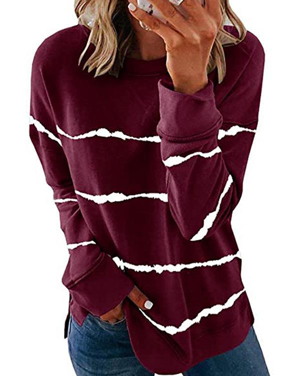 Stripes Round Neck Casual Sweatshirt