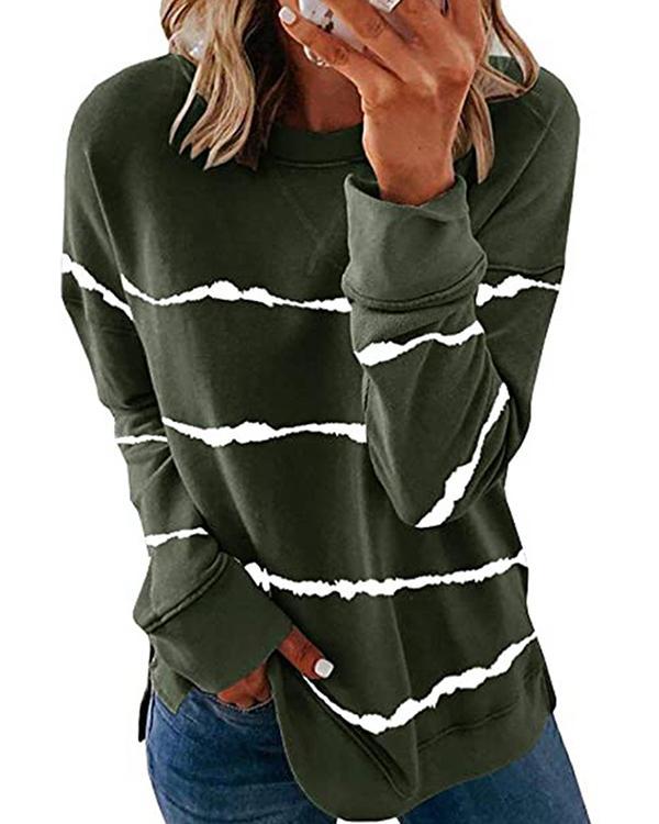 Stripes Round Neck Casual Sweatshirt