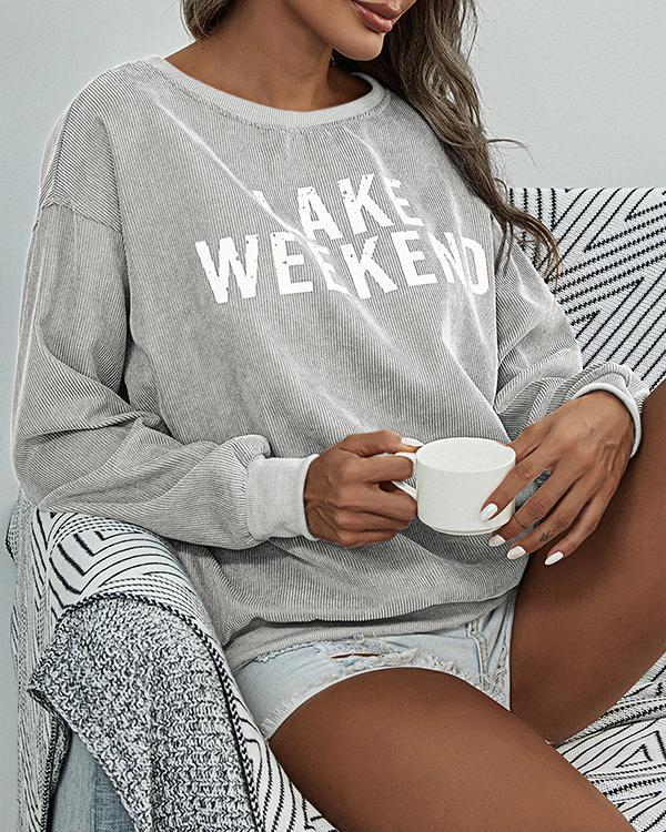 Women's Fashion Corduroy Crew Neck Solid/Print Pullover Sweatshirt