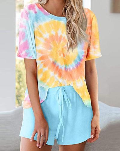 Ferris Wheel Tie Dye Drawstring Waist Two Pieces Suits