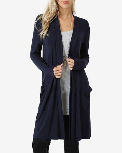 Cotton Blend Long Sleeve Collarless Pockets Blanket Coats