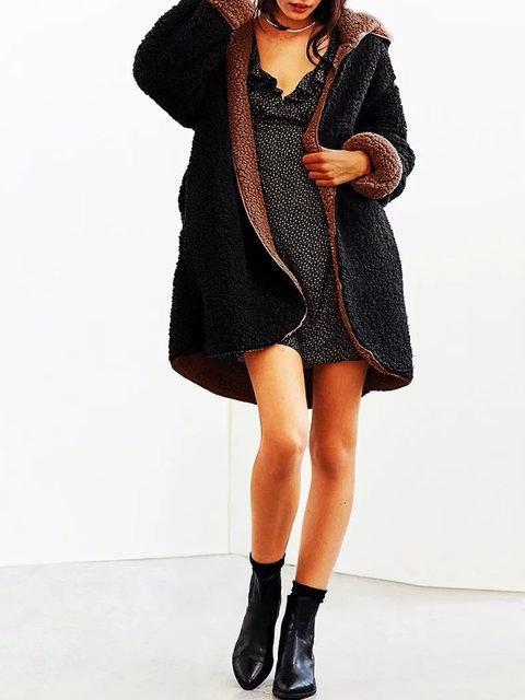 Pockets Hoodie Casual Faux fur Winter Solid Teddy Bear Coat