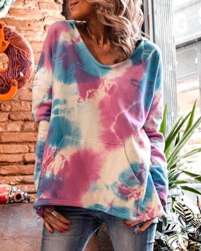 Women's Fashion Tie Dye Pocket Hoodie Sweatshirt