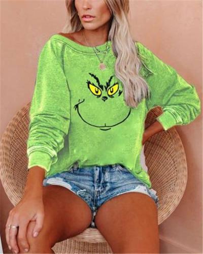 Green Graffiti Crew Neck Long Sleeve Sweatshirt