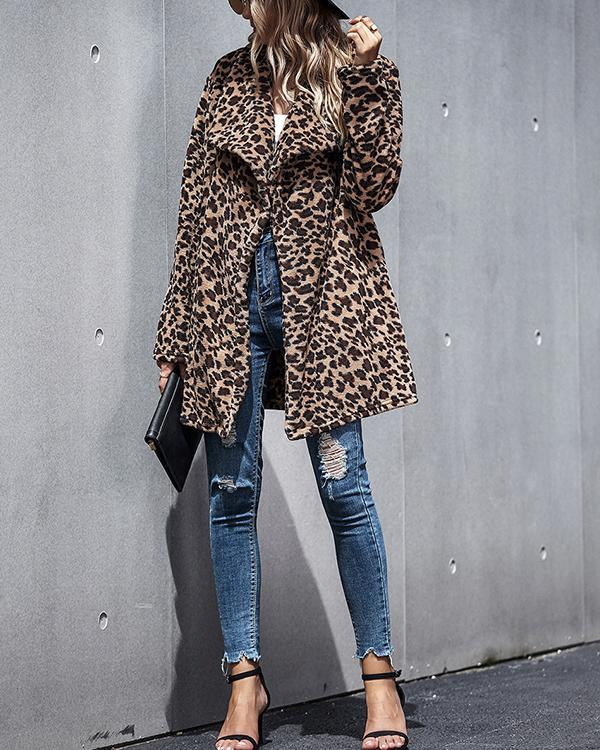 Leopard Pattern Lapel Fur Coat