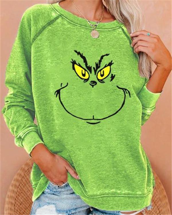 Green Graffiti Crew Neck Long Sleeve Sweatshirt