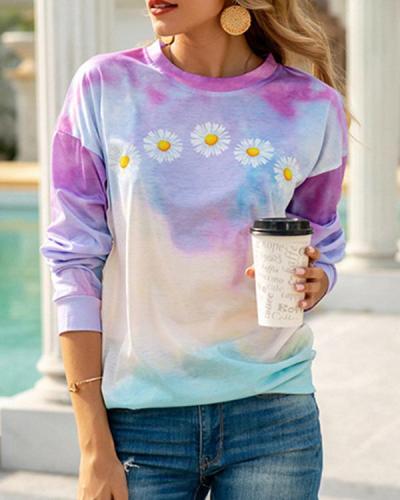 Daisy Print Tie-dye Loose T-shirt