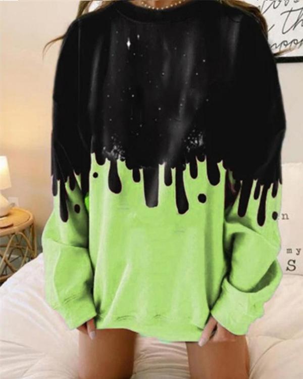 Plus Size Color Contrast Print Oversize Pullover Sweatshirt