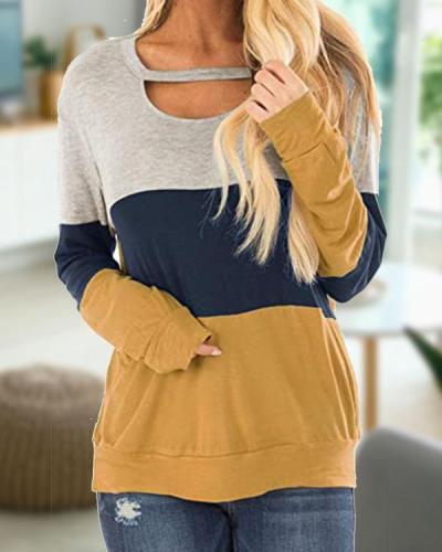 Women's Color Block Chest Cutout Tunics Long Sleeve Shirts