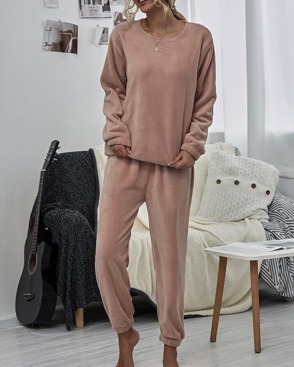 Women Solid Color Long Sleeve Loungewear