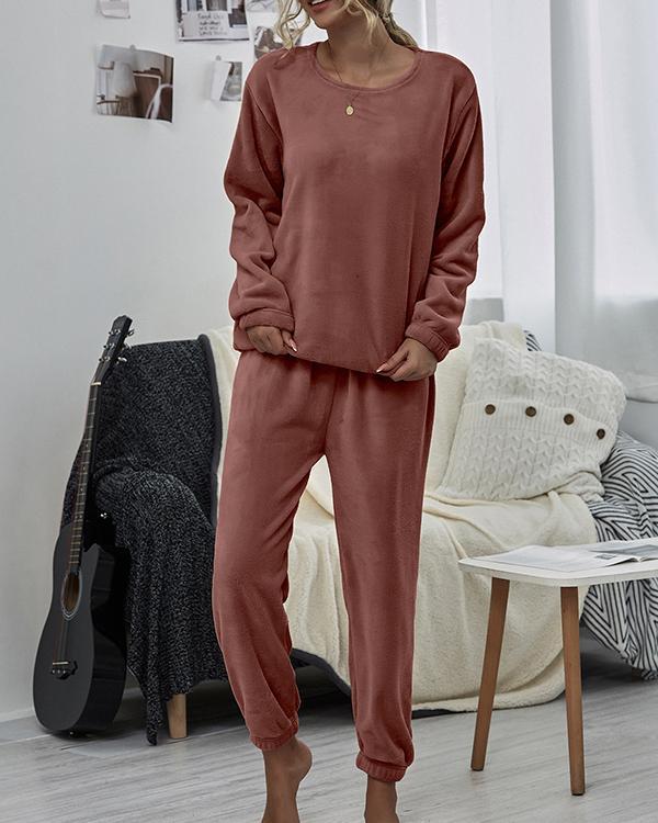 Women Solid Color Long Sleeve Loungewear