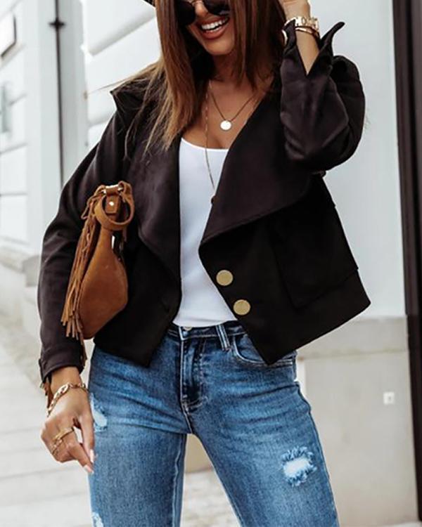 Women Fashion Lapel Collar Button Short Jackets