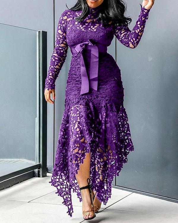 Plus Size Lace Irregular Hem Maxi Dress